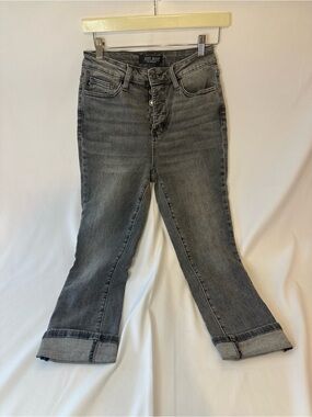 Judy Blue Washed Gray Cropped Button-Fly Jeans
